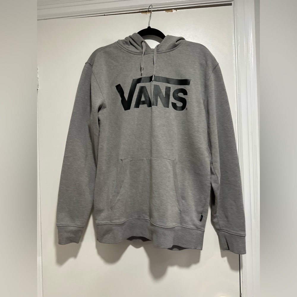 Vans Classic Pullover Hoodie Sz:M Light Gray Black Spellout Logo Lettering.